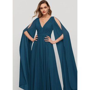 A-Line V-neck Floor-Length Chiffon Evening Dress